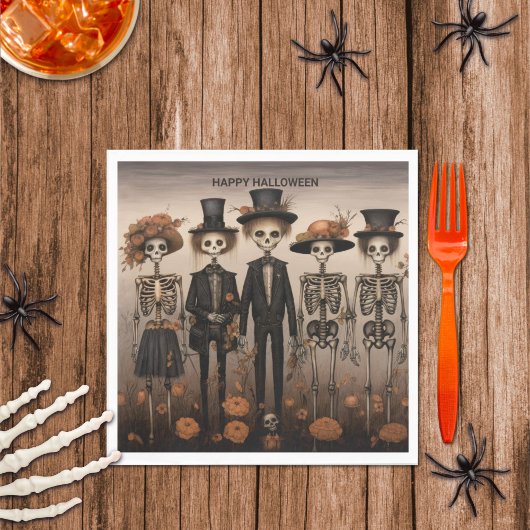 Creepy Skeleton Family Happy Halloween Serviette