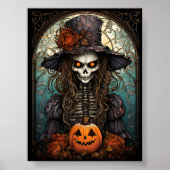 Creepy Skeleton Hexenmeister und Orange Pumpkin Poster (Vorne)