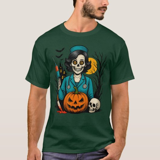 Creepy Skeleton Nurse Halloween Costume for Horror T-Shirt (Vorderseite)