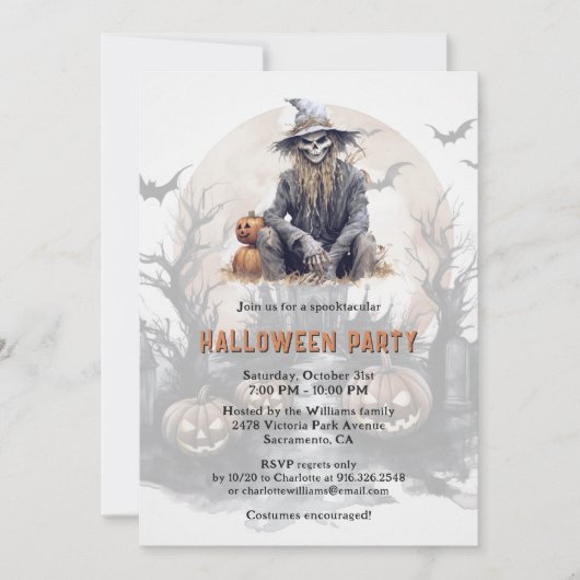 Creepy Skeleton Pumpkins Full Moon Halloween-Party Einladung (Vorderseite)