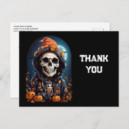 Creepy Skeleton & Pumpkins Halloween Vielen Dank Postkarte