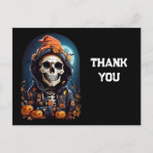 Creepy Skeleton & Pumpkins Halloween Vielen Dank Postkarte (Vorderseite)