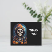 Creepy Skeleton & Pumpkins Halloween Vielen Dank Postkarte (Stehend Vorderseite)