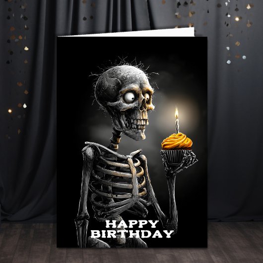 Creepy Skeleton with Cupcake Birthday Karte