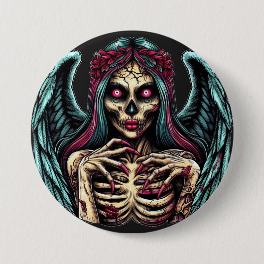 Creepy Skeleton Zombie Angel Dark Fantasy Art Button (Vorderseite)