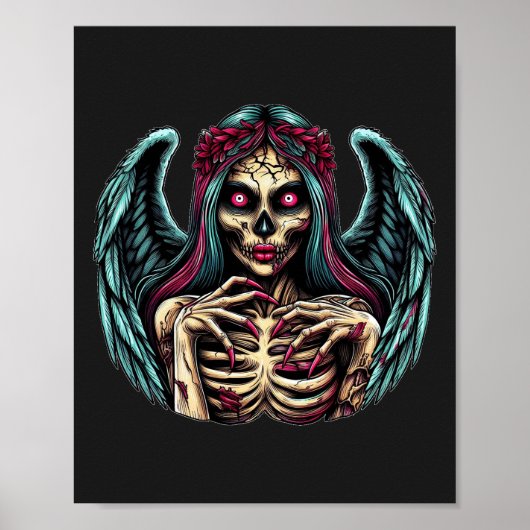 Creepy Skeleton Zombie Angel Dark Fantasy Art Poster (Vorne)