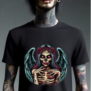 Creepy Skeleton Zombie Angel Dark Fantasy Art T-Shirt