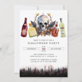 Creepy Skull & Alcohol | Fun Adult Halloween-Party Einladung (Vorderseite)