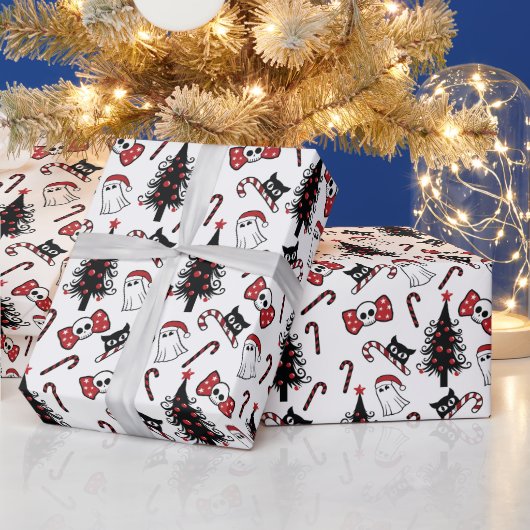 Creepy Skull Ghost und Vampire Cat Wrapping Paper Geschenkpapier (Feiertage)