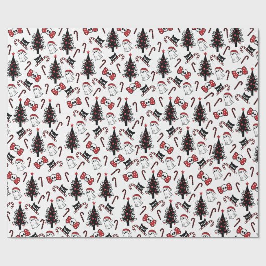 Creepy Skull Ghost und Vampire Cat Wrapping Paper Geschenkpapier (Flach)
