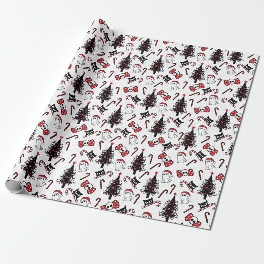 Creepy Skull Ghost und Vampire Cat Wrapping Paper Geschenkpapier (Ungerollt)