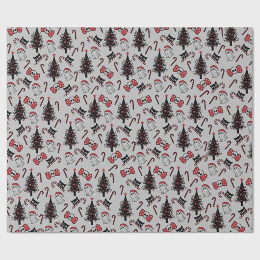 Creepy Skull Ghost und Vampire Cat Wrapping Paper Geschenkpapier (Flach)