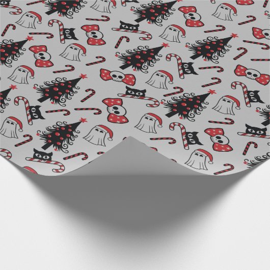 Creepy Skull Ghost und Vampire Cat Wrapping Paper Geschenkpapier (Ecke)