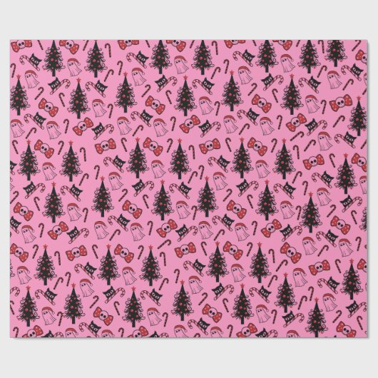 Creepy Skull Ghost und Vampire Cat Wrapping Paper Geschenkpapier (Flach)