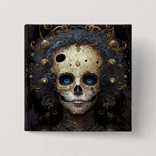 Creepy Skull Gothic Dark Fantasy Art Button (Vorderseite)