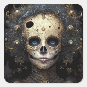 Creepy Skull Gothic Dark Fantasy Art Quadratischer Aufkleber