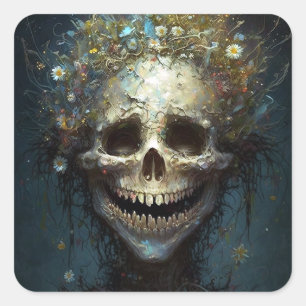 Creepy Skull Gothic Dark Fantasy Art Square Sticke Quadratischer Aufkleber