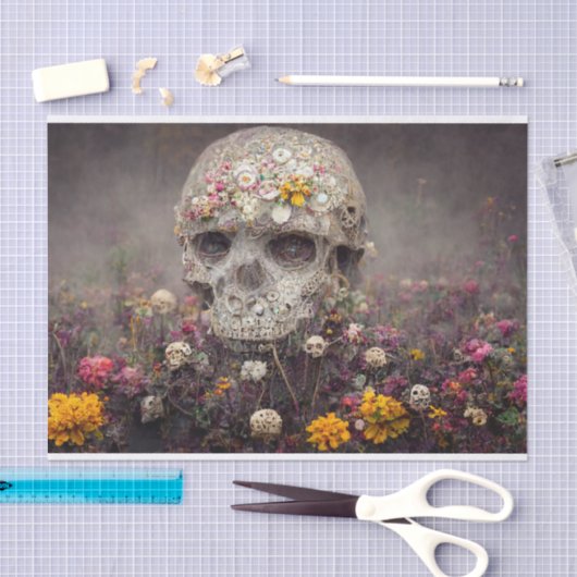 Creepy Skull im Blumengarten Dekoupage Gewebepflas Seidenpapier (Handwerk)