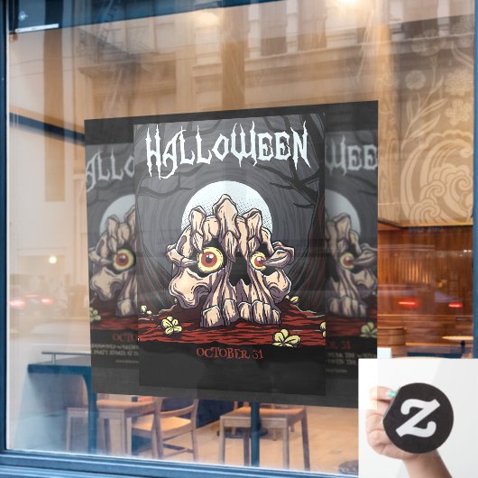 Creepy Skull und Zombie Claw Halloween Fensteraufkleber (Café-Fenster)
