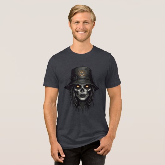 Creepy Skull Witch with Glowing Eyes Art Tri-Blend Shirt (Vorderseite voll)