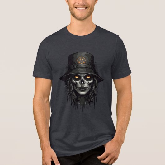 Creepy Skull Witch with Glowing Eyes Art Tri-Blend Shirt (Vorderseite)