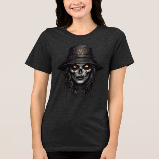 Creepy Skull Witch with Glowing Eyes Art Tri-Blend Shirt (Vorderseite)