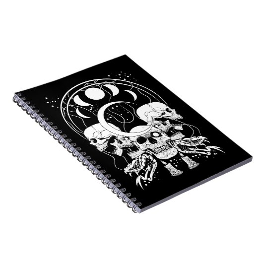 Creepy Skulls Crescent Gothic Moon Phases Schlange Notizblock (Rechte Seite)