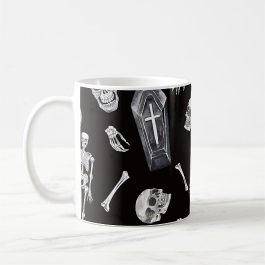 Creepy Skulls: Halloween-Wasserfarbenmuster Kaffeetasse (Links)