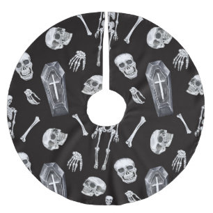 Creepy Skulls: Halloween-Wasserfarbenmuster Polyester Weihnachtsbaumdecke