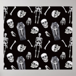 Creepy Skulls: Halloween-Wasserfarbenmuster Poster