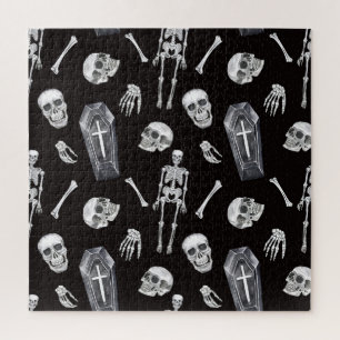 Creepy Skulls: Halloween-Wasserfarbenmuster Puzzle
