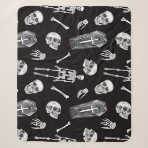 Creepy Skulls: Halloween-Wasserfarbenmuster Sherpadecke