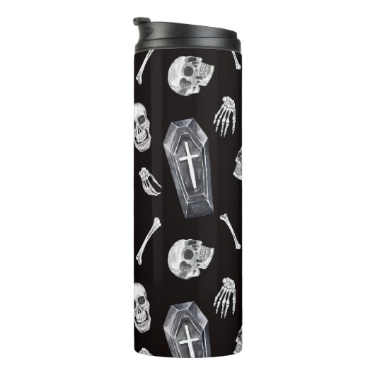 Creepy Skulls: Halloween-Wasserfarbenmuster Thermosbecher (Nach rechts gedreht)