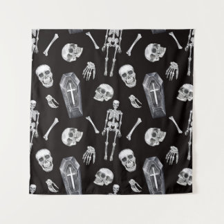 Creepy Skulls: Halloween-Wasserfarbenmuster Wandteppich