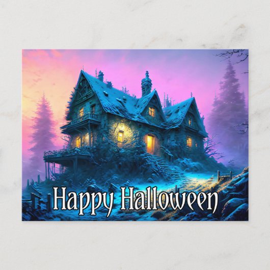 Creepy Spuk House | Frohe Halloween Postkarte (Vorderseite)
