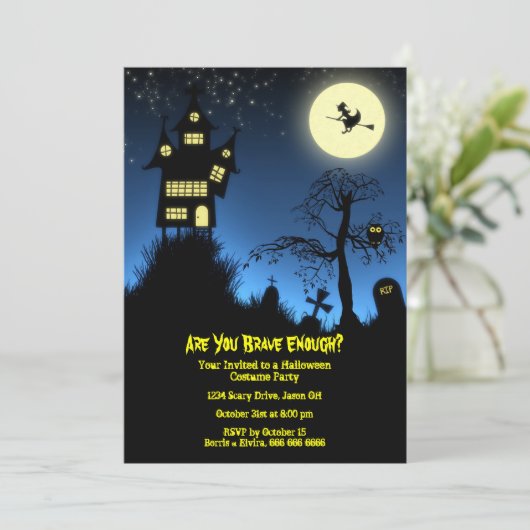 Creepy Spuk House Halloween-Party Einladung (Stehend Vorderseite)