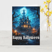 Creepy Spuk House Happy Halloween Karte (Gelbe Blume)