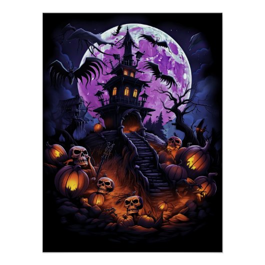Creepy Spuk House Lila Halloween-Party Poster (Vorderseite)