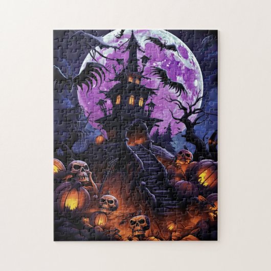 Creepy Spuk House Lila Halloween-Party Puzzle (Vertikal)