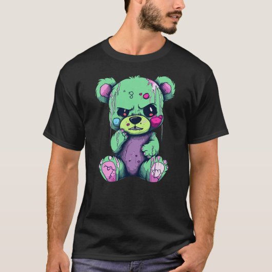 Creepy Teddy Bear Pastel Goth Stuffed Toy Menhera T-Shirt (Vorderseite)
