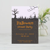 Creepy Town Dark Silhouette Halloween Abendessen P Einladung (Stehend Vorderseite)