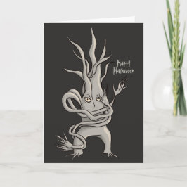 Creepy Tree Character Happy Halloween Karte