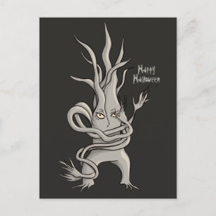 Creepy Tree Character Happy Halloween Postkarte