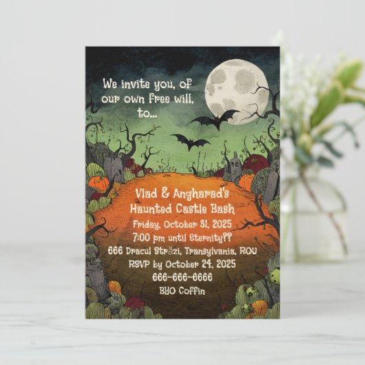 Creepy Vampire Bat Burton-Inspiriert Einladung (Stehend Vorderseite)