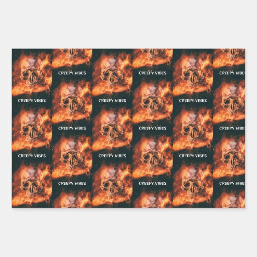 Creepy Vibes. Flaming skull in space Geschenkpapier Set (Vorderseite 3)
