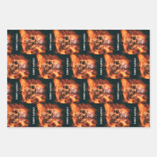 Creepy Vibes. Flaming skull in space Geschenkpapier Set (Vorderseite)