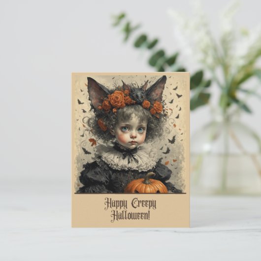 Creepy Viktorianisch Girl Halloween Postcard Grüße Postkarte (Stehend Vorderseite)