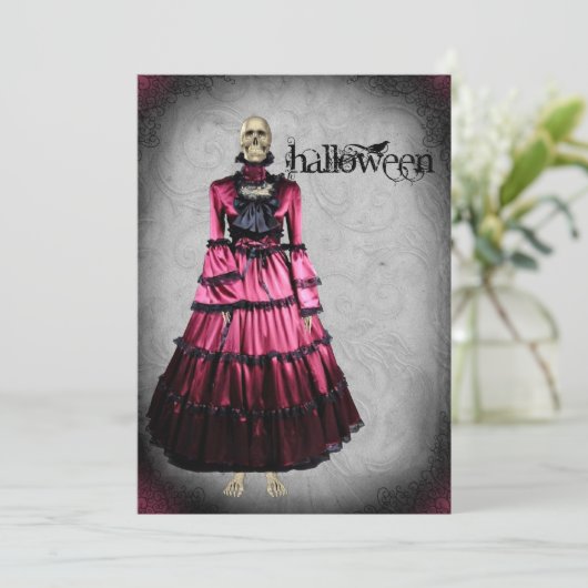 Creepy viktorianisches Skeleton Halloween-Party Einladung (Stehend Vorderseite)