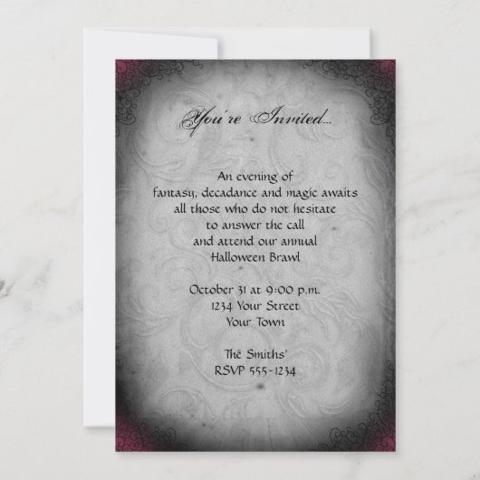 Creepy viktorianisches Skeleton Halloween-Party Einladung (Rückseite)