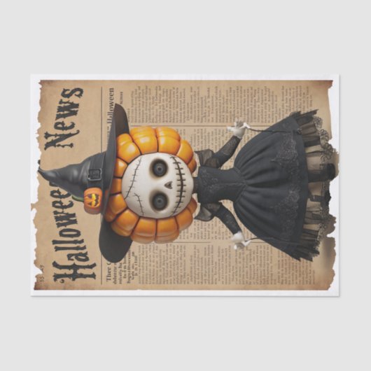 Creepy Voodoo Doll Witch's Hat Halloween Zeitung Seidenpapier (Vorderseite)